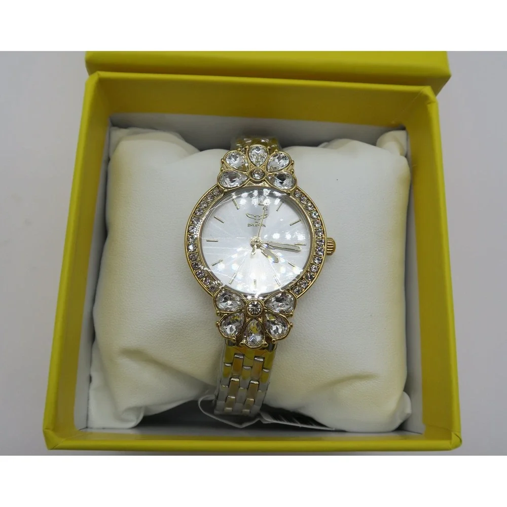 Invicta Wildflower Womens Watch Two Tone Rose Gold Silver Crystal Accented